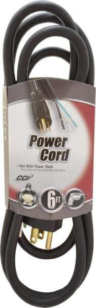 Southwire - 6', 16/3 Gauge/Conductors, Black Outdoor Replacement Cord - 1 Receptacle, 13 Amps, 125 VAC, UL SJEOOW, NEMA 5-15P - Caliber Tooling