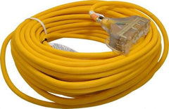 Southwire - 100', 12/3 Gauge/Conductors, Yellow Outdoor Extension Cord - 1 Receptacle, 15 Amps, 125 VAC, UL SJEOOW, NEMA 5-15P, 5-15R x 3 - Caliber Tooling