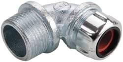 Thomas & Betts - 1/2 to 5/8" Cable Capacity, Liquidtight, Elbow Strain Relief Cord Grip - 1 NPT Thread, Iron - Caliber Tooling