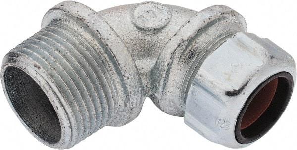 Thomas & Betts - 5/8 to 3/4" Cable Capacity, Liquidtight, Elbow Strain Relief Cord Grip - 1 NPT Thread, Iron - Caliber Tooling