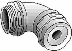 Thomas & Betts - 0.88 to 1.065" Cable Capacity, Liquidtight, Elbow Strain Relief Cord Grip - 1-1/4 NPT Thread, Iron - Caliber Tooling