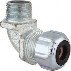 Thomas & Betts - 1/8 to 1/4" Cable Capacity, Liquidtight, Elbow Strain Relief Cord Grip - 1/2 NPT Thread, Iron - Caliber Tooling