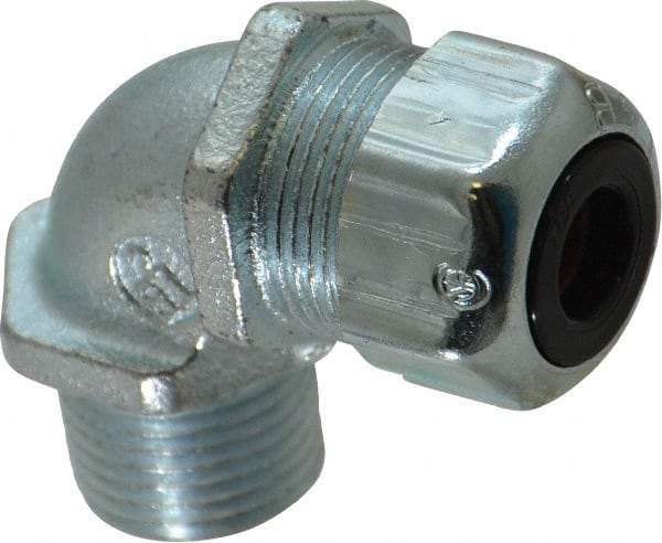 Thomas & Betts - 1/4 to 3/8" Cable Capacity, Liquidtight, Elbow Strain Relief Cord Grip - 1/2 NPT Thread, Iron - Caliber Tooling