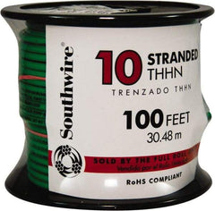 Southwire - THHN/THWN, 10 AWG, 30 Amp, 100' Long, Stranded Core, 19 Strand Building Wire - Green, Thermoplastic Insulation - Caliber Tooling