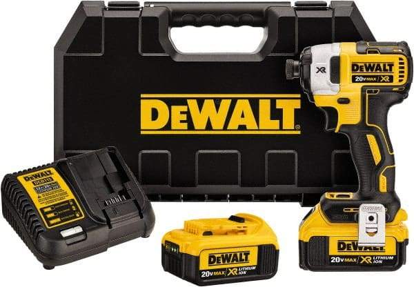 DeWALT - 20 Volt, 1/4" Drive, 20, 125, 152 Ft/Lb Torque, Cordless Impact Driver - 1000, 2800, 3250 RPM, 2 Lithium-Ion Batteries Included - Caliber Tooling