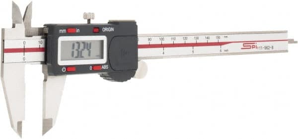 SPI - 0 to 6" Range 0.0005" Resolution, IP54 Electronic Caliper - Stainless Steel with 1.56" Stainless Steel Jaws, 0.001" Accuracy, USB Output - Caliber Tooling