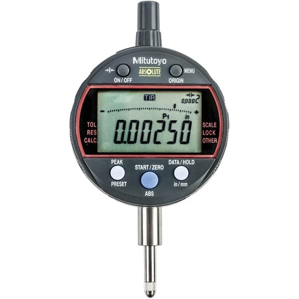 Mitutoyo - 0 to 1/2" Range, 0.001mm Graduation, Electronic Drop Indicator - Flat Back, Accurate to 0.0001", Inch & Metric System, LCD Display - Caliber Tooling