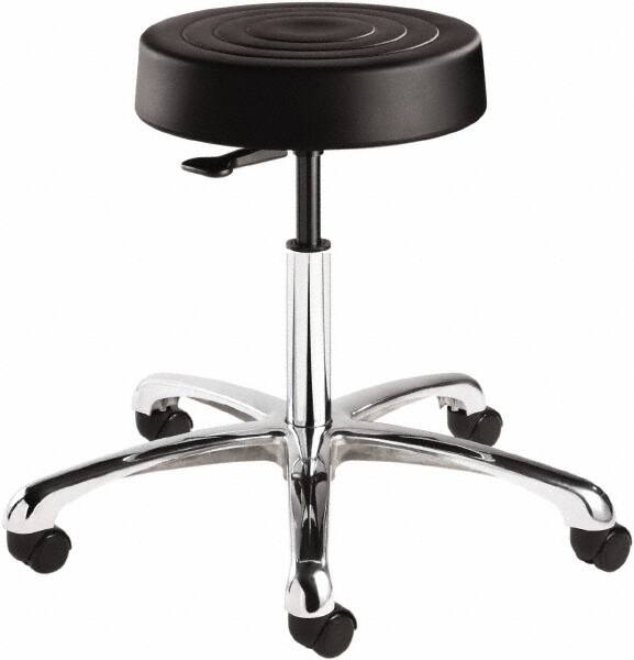 Bevco - 14 Inch Wide x 14-1/2 Inch Deep x 22-1/2 Inch High, Polished Aluminum Base, Adjustable Height Swivel Stool - Polyurethane Seat, Black - Caliber Tooling