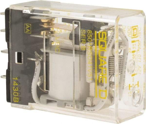 Square D - Electromechanical Plug-in General Purpose Relay - 12 Amp at 240 VAC, SPDT, 12 VDC - Caliber Tooling