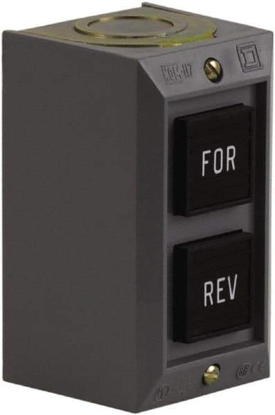 Schneider Electric - 2 Operator, Projecting Pushbutton Control Station - Forward, Reverse (Legend), Momentary Switch, 2NO Contact, NEMA 1 - Caliber Tooling