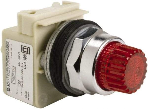 Schneider Electric - 1.18 Inch Mount Hole, Extended Straight, Pushbutton Switch Only - Round, Red Pushbutton, Illuminated, Momentary (MO), Weatherproof, Dust and Oil Resistant - Caliber Tooling