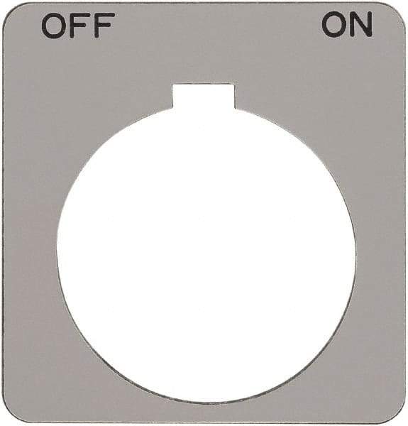 Schneider Electric - Square, Plastic Legend Plate - Off-On - Silver Background, Black Letters, 1.2 Inch Hole Diameter, 1-3/4 Inch Square - Caliber Tooling