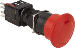 Schneider Electric - 16mm Mount Hole, Extended Mushroom Head, Pushbutton Switch with Contact Block - Round, Red Pushbutton, Maintained (MA), Momentary (MO) - Caliber Tooling