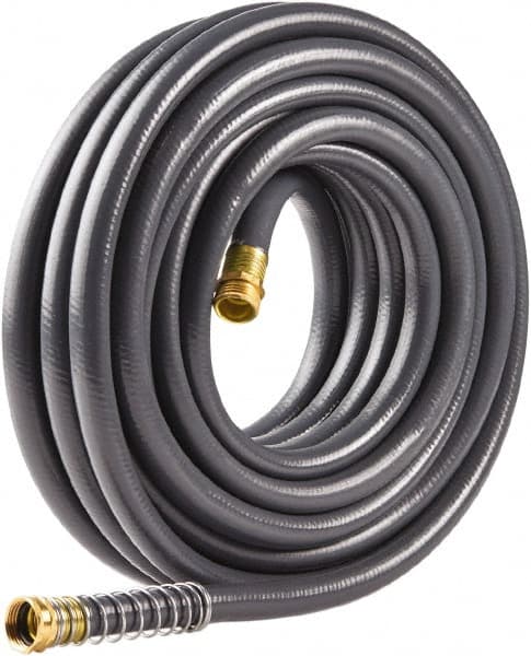 Fiskars - 100' Long Commercial Hose - 5/8" Diam, 3/4" GHT, Rubber/Vinyl, 500 psi, All Season, Gray - Caliber Tooling