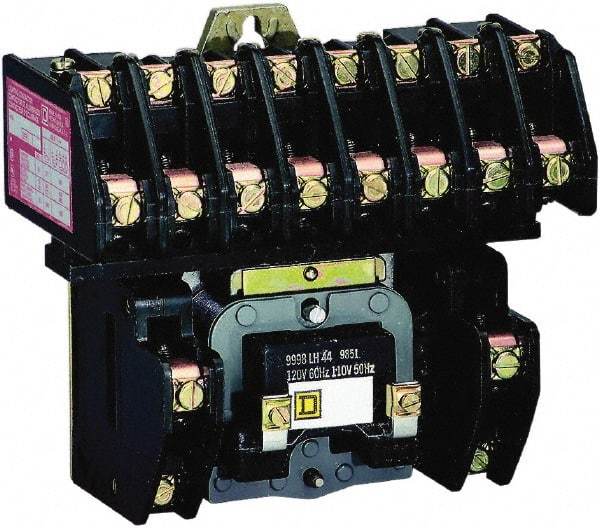 Square D - No Enclosure, 10 Pole, Electrically Held Lighting Contactor - 20 A (Tungsten), 30 A (Fluorescent), 277 VAC at 60 Hz, 10NO Contact Configuration - Caliber Tooling