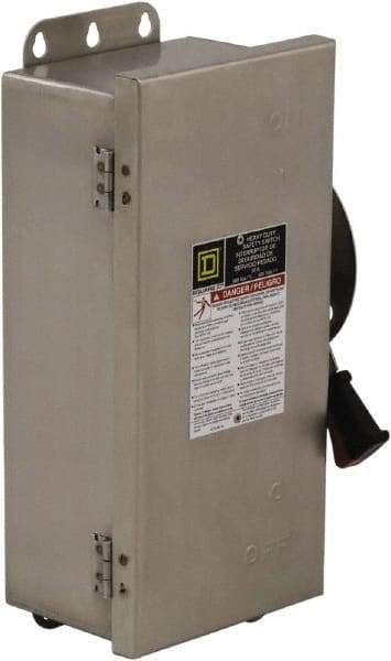 Square D - 30 Amp, 240 VAC, 250 VDC, 3 Pole Fused Safety Switch - NEMA 12, 3, 3R, 4 & 4X, 3 hp at 240 VAC (Single Phase), 7.5 hp at 240 VAC, 5 hp hp at 250 VDC (Triple Phase), 3PST Contact Form - Caliber Tooling