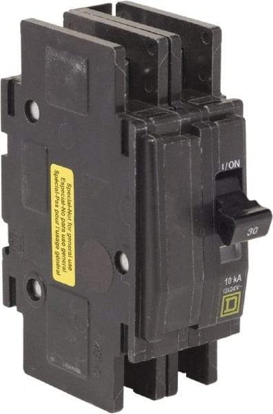 Square D - 30 Amp, 120/240 VAC, 2 Pole, DIN Rail Mounted, Flush Mount, Surface Mount Miniature Circuit Breaker - Thermal Magnetic Trip, 10 kA at 120/240 VAC Breaking Capacity, 14-2 (Aluminum), 14-2 (Copper) AWG, 74mm Deep x 103mm High x 19mm Wide - Caliber Tooling