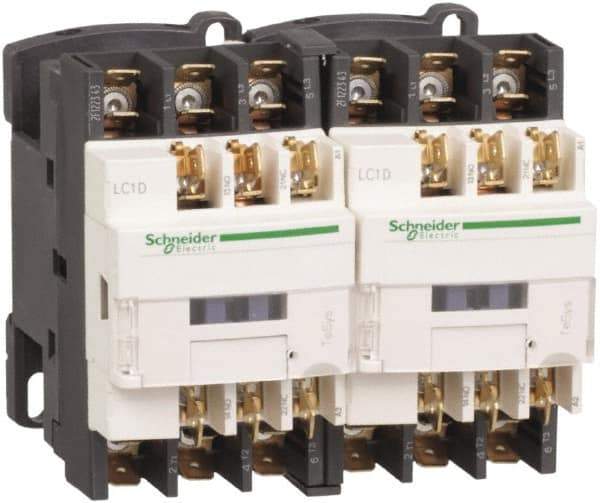 Schneider Electric - 3 Pole, 220 Coil VAC at 50/60 Hz, 12 Amp at 440 VAC, Reversible IEC Contactor - 1 Phase hp: 1 at 115 VAC, 2 at 230/240 VAC, 3 Phase hp: 10 at 575/600 VAC, 3 at 200/208 VAC, 3 at 230/240 VAC, 7.5 at 460/480 VAC - Caliber Tooling