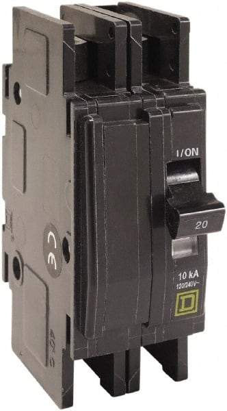 Square D - 20 Amp, 120/240 VAC, 2 Pole, DIN Rail Mounted, Flush Mount, Surface Mount Miniature Circuit Breaker - Thermal Magnetic Trip, 10 kA at 120/240 VAC Breaking Capacity, 14-2 (Aluminum), 14-2 (Copper) AWG, 74mm Deep x 103mm High x 19mm Wide - Caliber Tooling