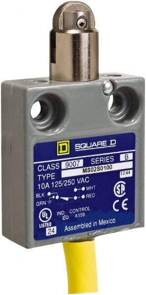 Square D - SPDT, NC/NO, 240 VAC, Prewired Terminal, Roller Plunger Actuator, General Purpose Limit Switch - 1 NEMA Rating, IP20 IPR Rating, 18 Ounce Operating Force - Caliber Tooling