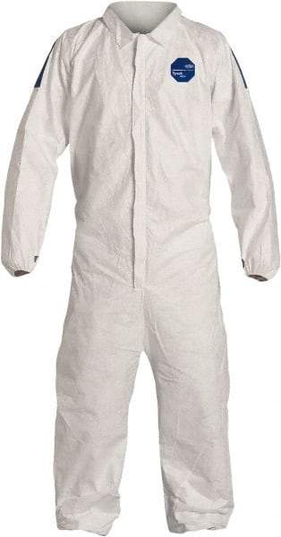 Dupont - Size 4XL Film Laminate General Purpose Coveralls - White/Blue, Zipper Closure, Elastic Cuffs, Elastic Ankles, Serged Seams, Hazard Level D & C - Caliber Tooling