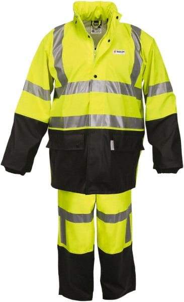 MCR Safety - Size M, Lime & Black, Rain, Flame Resistant/Retardant, Disposable Encapsulated Suit - 53" Chest, Attached Hood, Open Ankle, Elastic Wrist - Caliber Tooling