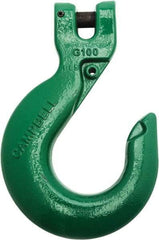 Campbell - 1/2" Chain Diam, 100 Chain Grade Clevis Hook - 15,000 Lb Capacity, 39/64" ID, 39/64" Pin Diam, 1-11/16" Hook Throat - Caliber Tooling