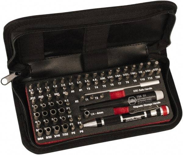 Wiha - 68 Piece, 4mm Drive Screwdriver Micro Bit Set - #000 to #2 Phillips, 0.7 to 4mm Hex, T1 to T20 Torx, 0.8, 1.2, 1.5, 1.8, 2, 2.5, 3, 3.5 & 4mm Slotted - Caliber Tooling