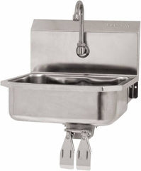 SANI-LAV - 14" Long x 11" Wide Inside, 1 Compartment, Grade 304 Stainless Steel Hand Sink Wall Mount with Double Knee Valve - 18 Gauge, 16" Long x 15-1/4" Wide x 16" High Outside, 5" Deep - Caliber Tooling