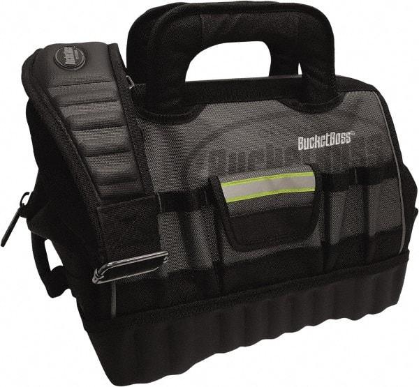 Bucket Boss - 14 Pocket Gray & Black Polyester Tool Bag - 14" Wide x 10" Deep x 11" High - Caliber Tooling