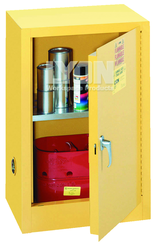 Compact Storage Cabinet - #5473 - 23-1/4 x 18 x 35" - 12 Gallon - w/one shelf, 1-door manual close - Yellow Only - Caliber Tooling