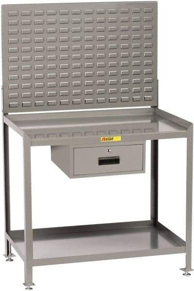 Little Giant - 1 Drawer, 2 Shelf Workbench with Louvered Panel - 2,000 Lb Capacity, Steel with Flush Front Edge Top, Gray, 24" Wide x 45" High x 48" Long - Caliber Tooling