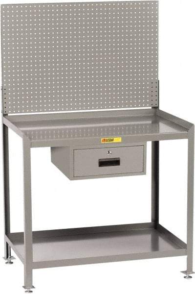 Little Giant - 1 Drawer, 2 Shelf Workbench with Pegboard - 2,000 Lb Capacity, Steel with Flush Front Edge Top, Gray, 24" Wide x 45" High x 48" Long - Caliber Tooling