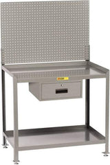 Little Giant - 1 Drawer, 2 Shelf Workbench with Pegboard - 2,000 Lb Capacity, Steel with Flush Front Edge Top, Gray, 24" Wide x 45" High x 36" Long - Caliber Tooling