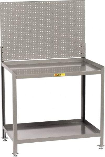 Little Giant - No Drawers, 2 Shelf Workbench with Pegboard - 2,000 Lb Capacity, Steel with Flush Front Edge Top, Gray, 24" Wide x 45" High x 48" Long - Caliber Tooling