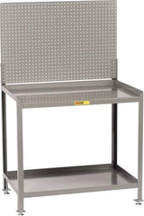 Little Giant - No Drawers, 2 Shelf Workbench with Pegboard - 2,000 Lb Capacity, Steel with Flush Front Edge Top, Gray, 24" Wide x 45" High x 36" Long - Caliber Tooling