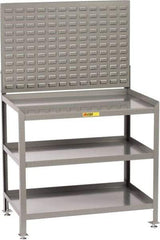 Little Giant - No Drawers, 3 Shelf Workbench with Louvered Panel - 2,000 Lb Capacity, Steel with Flush Front Edge Top, Gray, 24" Wide x 45" High x 36" Long - Caliber Tooling