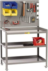 Little Giant - No Drawers, 3 Shelf Workbench with Pegboard - 2,000 Lb Capacity, Steel with Flush Front Edge Top, Gray, 24" Wide x 45" High x 48" Long - Caliber Tooling