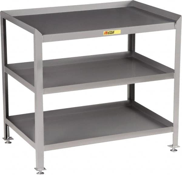 Little Giant - No Drawers, 3 Shelf Workstation - 2,000 Lb Capacity, Steel with Flush Front Edge Top, Gray, 24" Wide x 39" High x 48" Long - Caliber Tooling