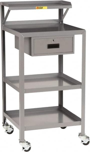 Little Giant - 1,000 Lb Capacity, 3 Shelf, 1 Drawer Mobile Shop Desk - 24" Wide x 22" Deep x 52" High, Steel - Caliber Tooling