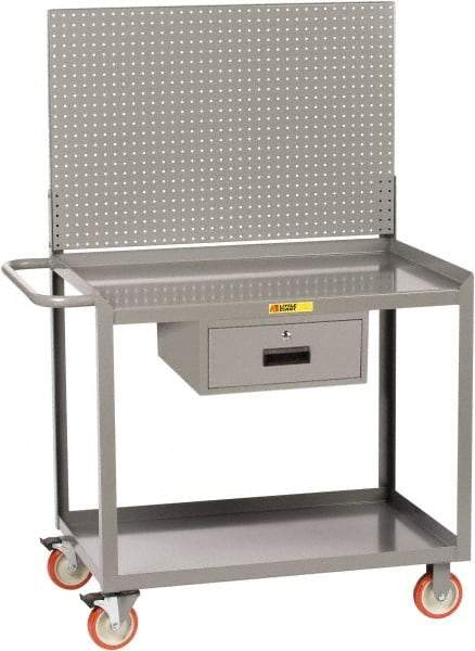 Little Giant - 1,200 Lb Capacity, 2 Shelf, 1 Drawer Mobile Workbench with Pegboard Panel - 48" Wide x 24" Deep x 60" High, Steel - Caliber Tooling