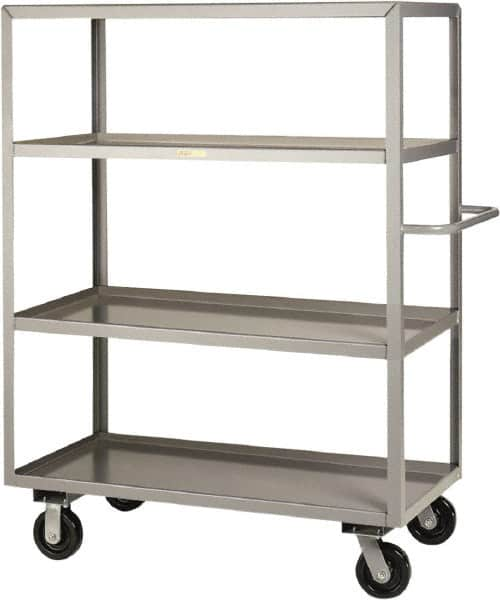 Little Giant - 3,600 Lb Capacity, 4 Shelf, Steel Shelf Truck - 65-1/2" Long x 30" Wide x 65" High, 6" Diam Phenolic Wheels - Caliber Tooling