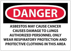 NMC - "Danger - Asbestos May Cause Cancer", 10" Long x 14" Wide, Rigid Plastic Safety Sign - Rectangular, 0.05" Thick, Use for Hazardous Materials - Caliber Tooling