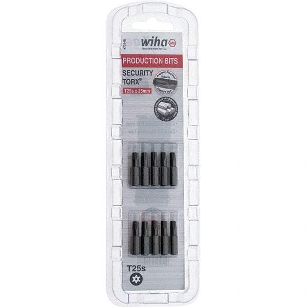 Wiha - 1/4" Drive T25 Tamperproof Torx Screwdriver Bit - 1" OAL, Tamper Resistant Bit - Caliber Tooling