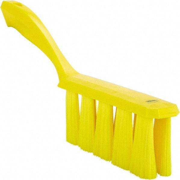 Vikan - 3.9" Bristle Length, Polyester Cleaning & Finishing Brush - 3" Long x 1-1/2" Wide Head, 13" OAL, Easy Grip Handle, Yellow, Polypropylene Block - Caliber Tooling