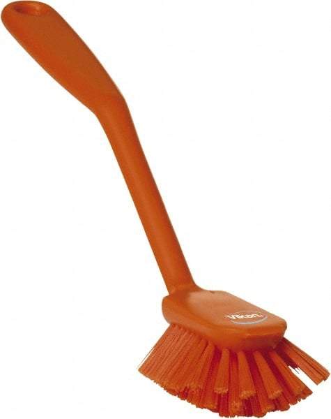 Vikan - 2.4" Bristle Length, Polyester Cleaning & Finishing Brush - 2-1/2" Long x 2.4" Wide Head, 10.8" OAL, Easy Grip Handle, Orange, Polypropylene Block - Caliber Tooling