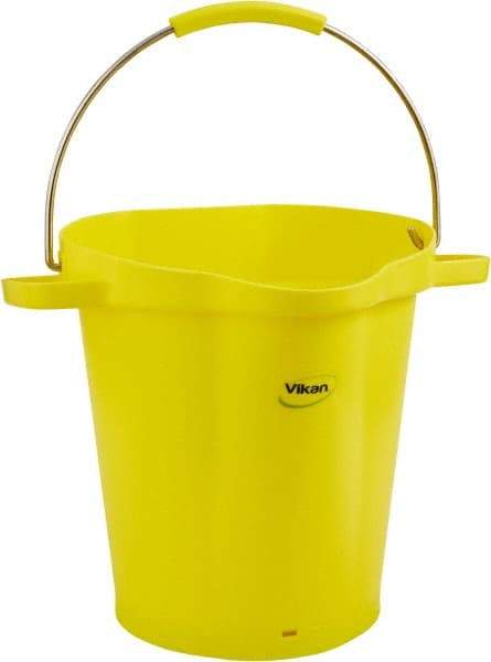 Vikan - 5 Gal, 18" High, Polypropylene Round Yellow Single Pail with Pour Spout - Handle Included, 15.4mm Top Length x 18.9" Top Width x 18.9" Top Diam - Caliber Tooling