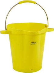 Vikan - 5 Gal, 18" High, Polypropylene Round Yellow Single Pail with Pour Spout - Handle Included, 15.4mm Top Length x 18.9" Top Width x 18.9" Top Diam - Caliber Tooling