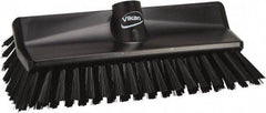 Vikan - 3.9" Bristle Length, Polyester Scrub Brush - 5-1/2" Wide Head, 3.9" OAL, European Threaded Handle, Black, Polypropylene Block - Caliber Tooling