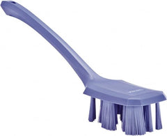 Vikan - 2-3/4" Bristle Length, Polyester Scrub Brush - 12" Long x 2-7/8" Wide Head, 15-1/2" OAL, Long Handle, Purple, Polypropylene Block - Caliber Tooling